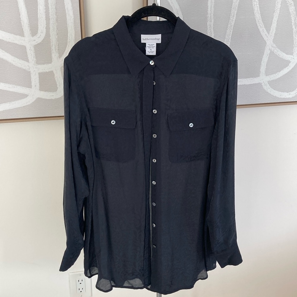 100% Silk Button Down w/ Subtle Stencil Print